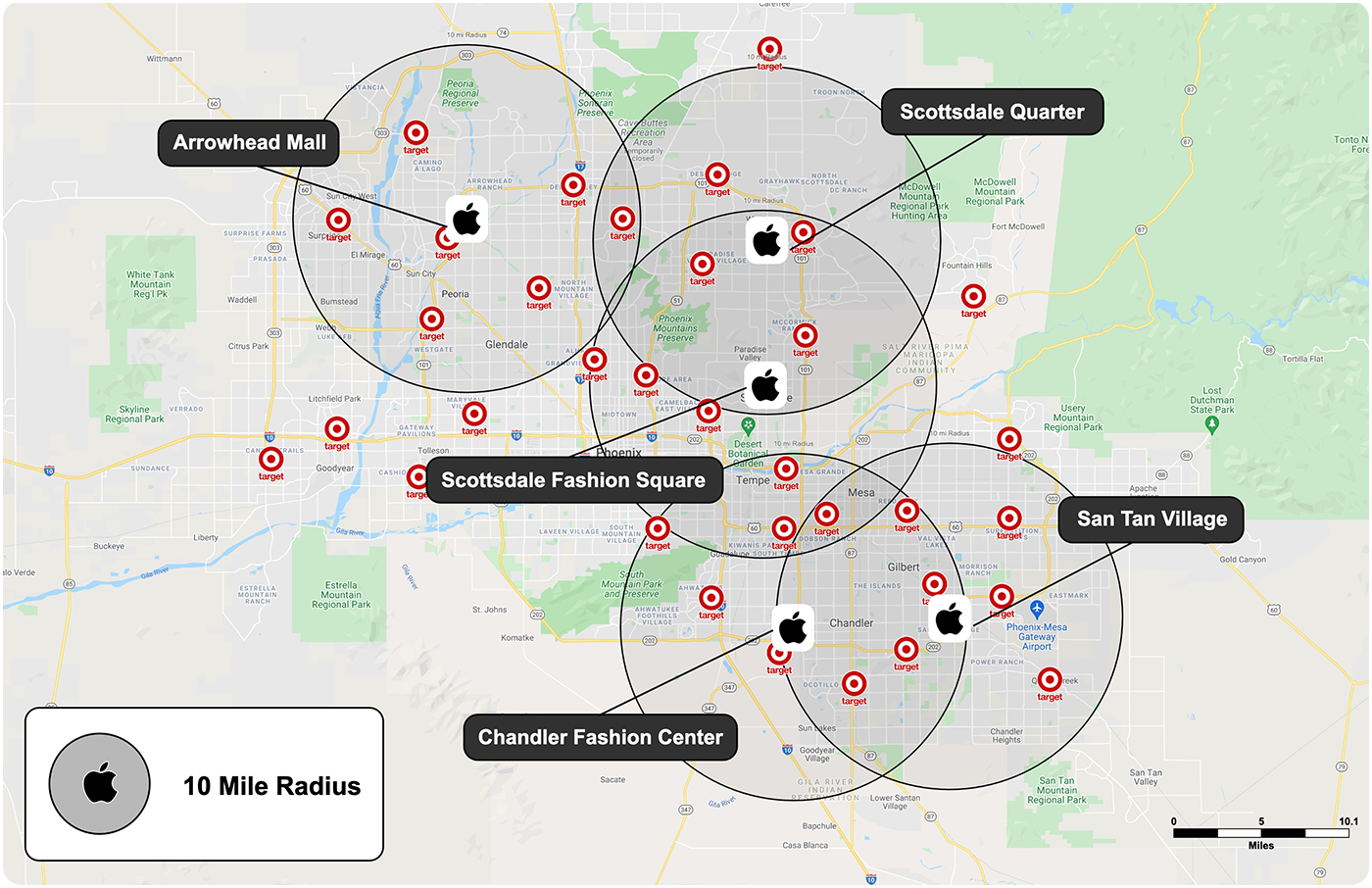 Existing Apple stores in the Phoenix market